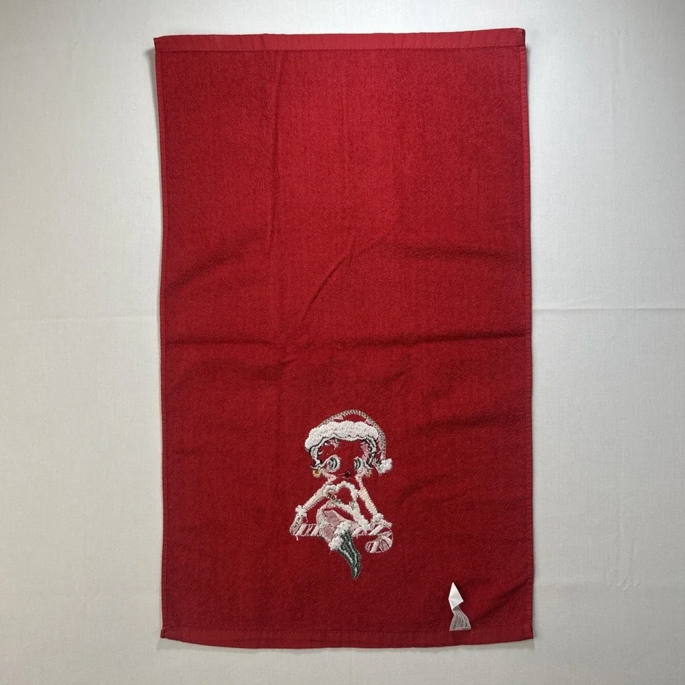VTG 1994‎ Betty Boop Christmas Hand Towel Red Cotton Stitched Applique Whimsical